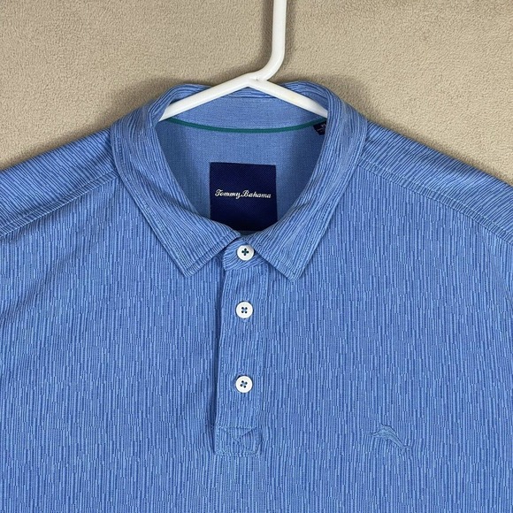 Tommy Bahama Mens XL Short Sleeve Polo Shirt Blue Striped Lightweight Logo‎ - Picture 2 of 10